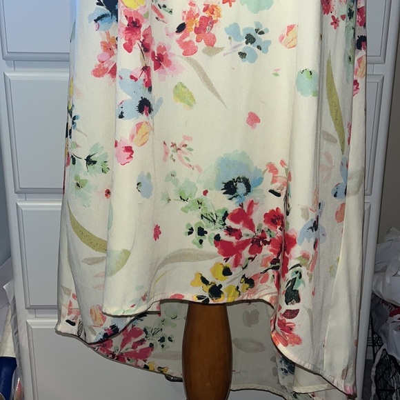 H&M sleeveless crossover back high low watercolor print dress - Picture 3 of 13
